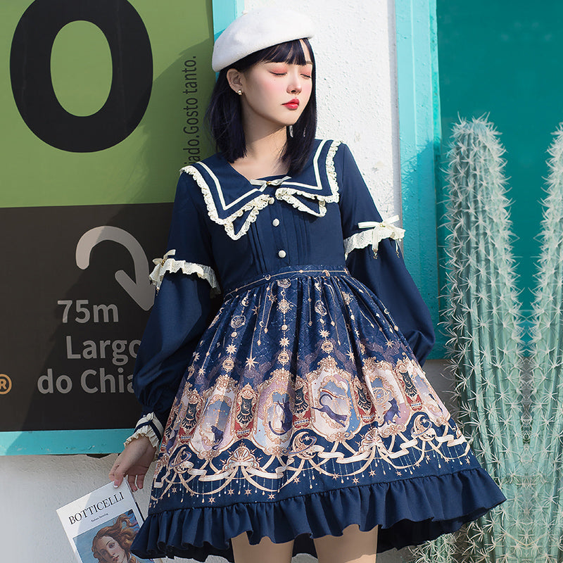 Ruffled Sailor Elegant Palace Print Lolita Dress