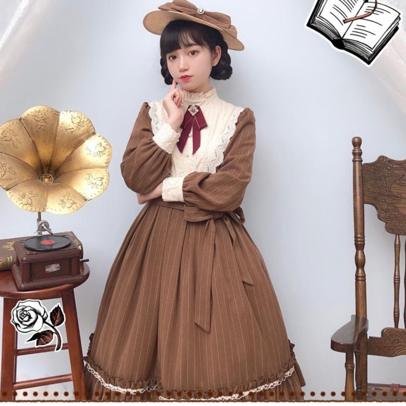 【予約販売】英国クラシカルロリィタ縦縞ワンピース