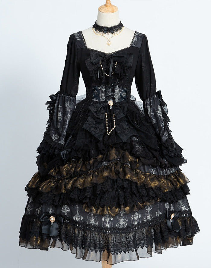 Day and Night レースとフリルの花嫁ロリィタドレス フルセット