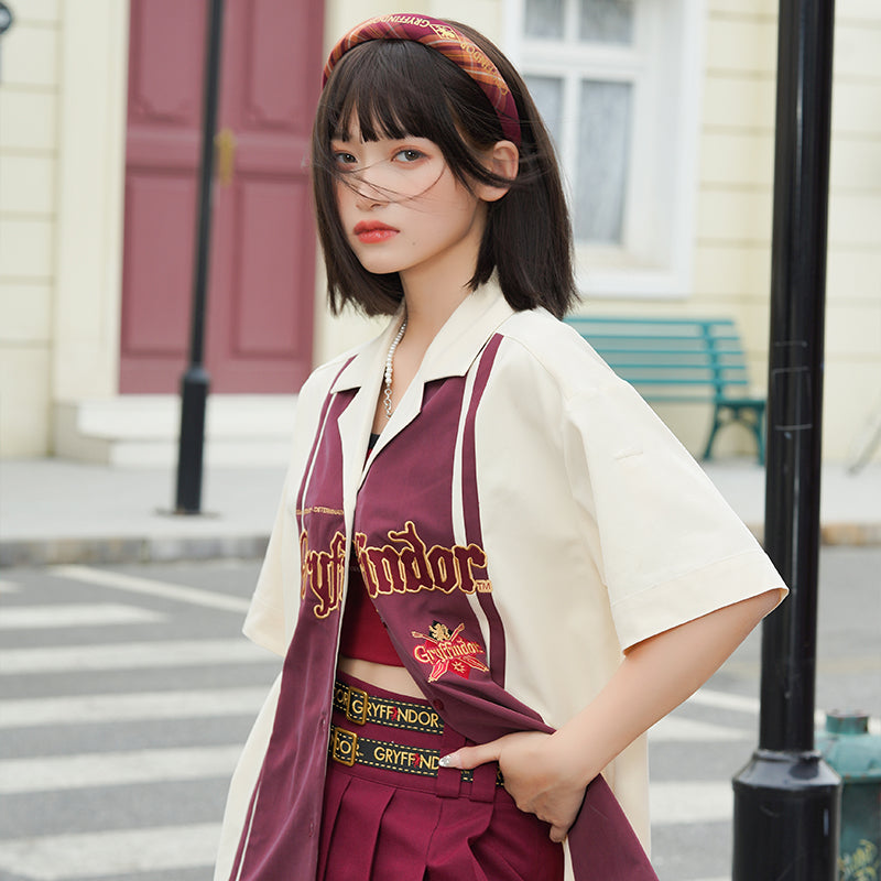 Hogwarts School of Witchcraft and Wizardry Embroidered Short Sleeve Oversized Shirt