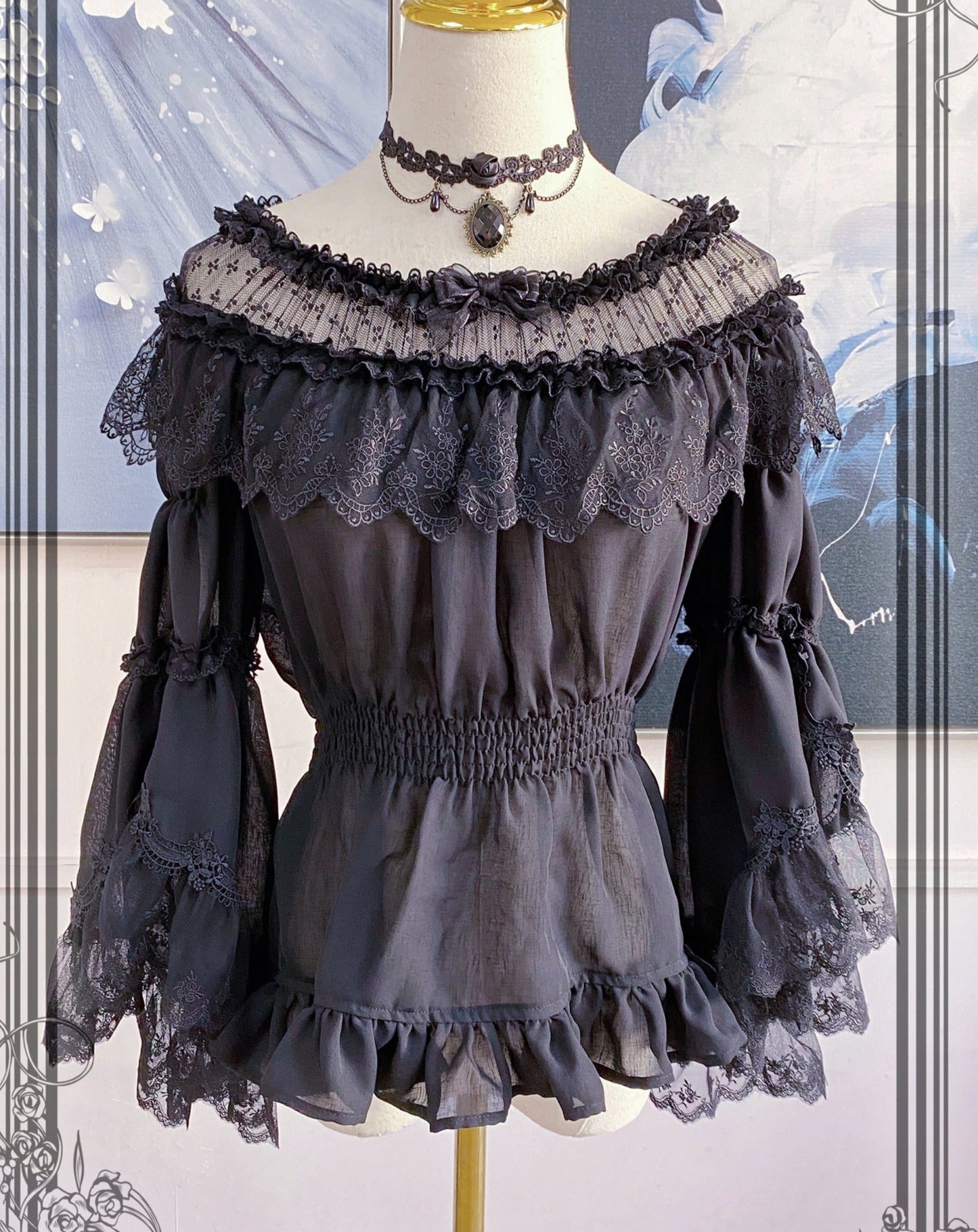Chiffon lace princess sleeve blouse [20% off with combined purchase &amp; coupon input]