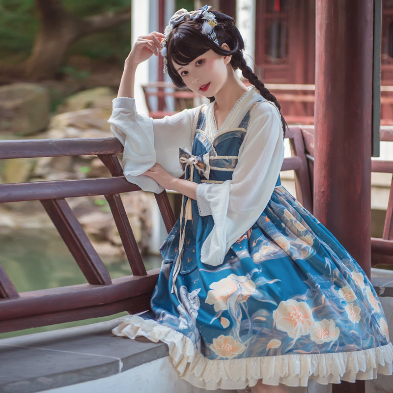 華ロリ 花とホワイトタイガーのチャイナロリータドレス