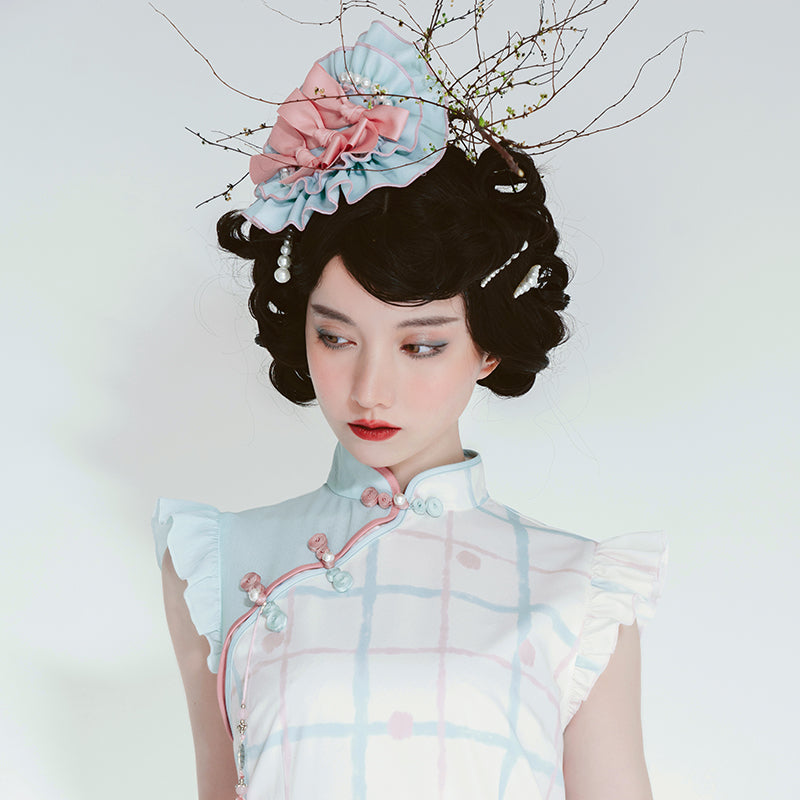 Chinese style pearl and ribbon petal clip headdress