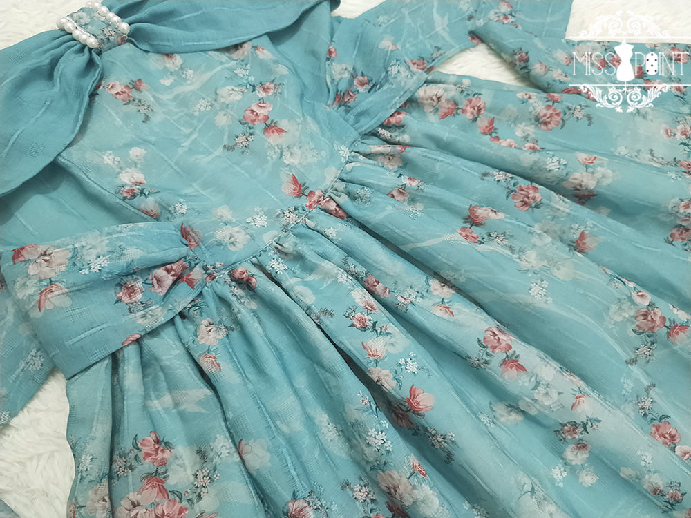 【予約販売】花海棠のフロントリボンクラシカルワンピース