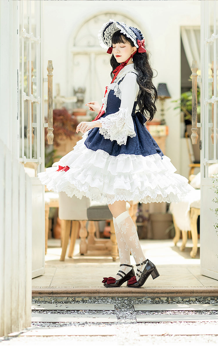 Snow White Lace Up Gorgeous Palace Jacquard Lolita Jumper Skirt