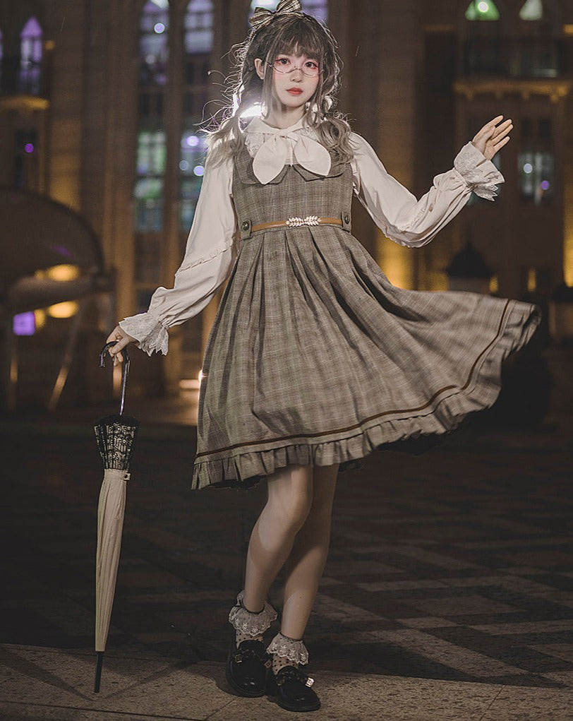 Foggy Track Traditional Check Jumper Skirt and Jacket