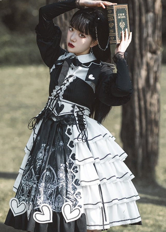 【予約販売】ブラック＆ホワイト 不思議の国のアリス風　ロリータドレス