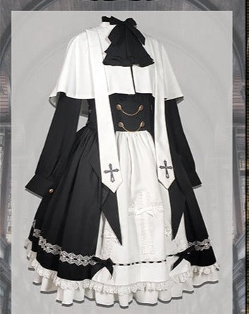 【予約販売】Holy academy 学院風 ゴスロリ スカート・マントセットアップ