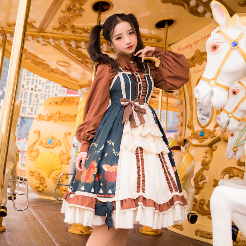 バルーン袖のブラウンブラウス - ロリータファッション通販RonRon