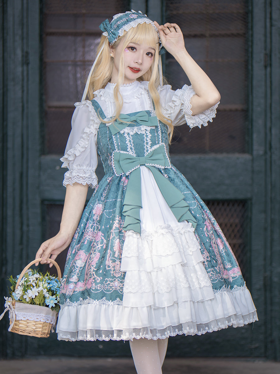 【予約販売】ダブルリボンフロントレース ロリータジャンパースカート