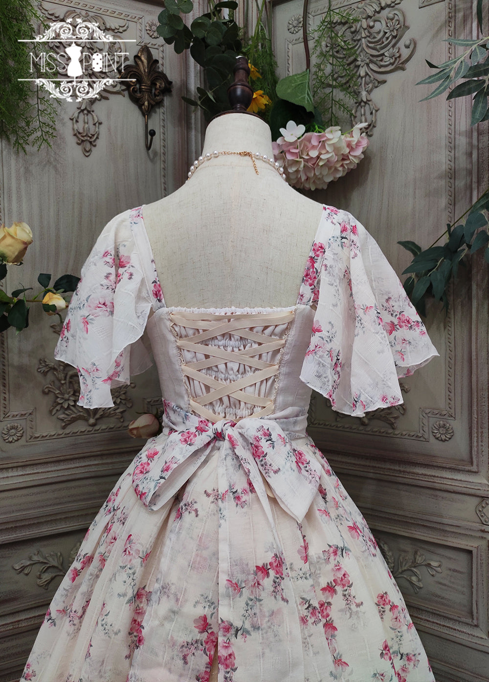 【予約販売】花海棠のフロントリボンクラシカルワンピース