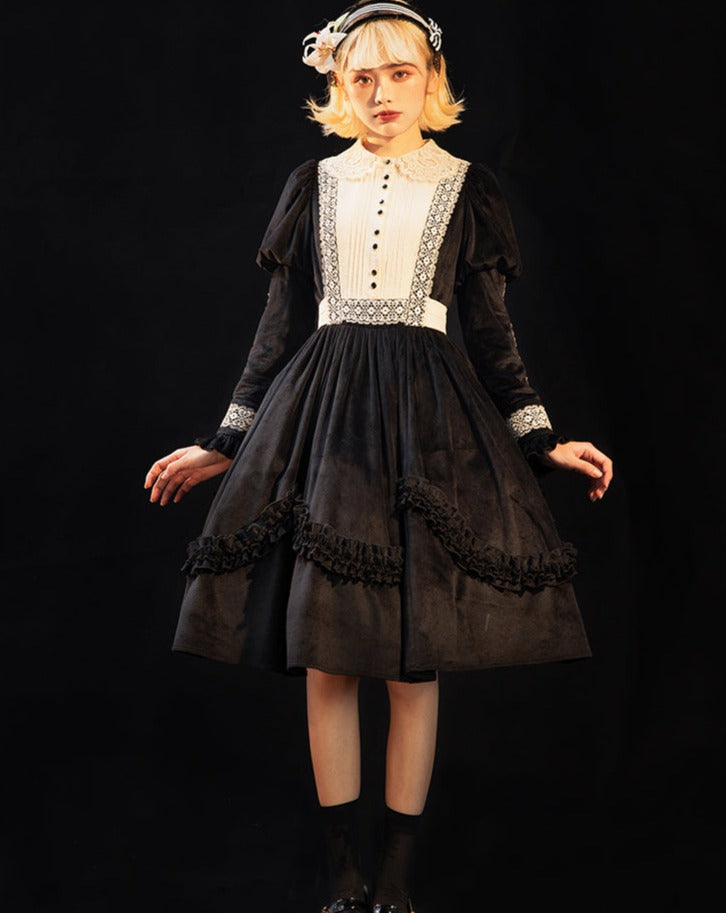 Evening Prayer velvet lace collar dress