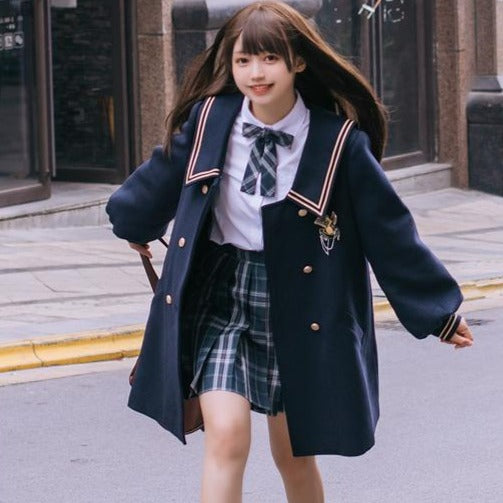 School style puff sleeve double coat