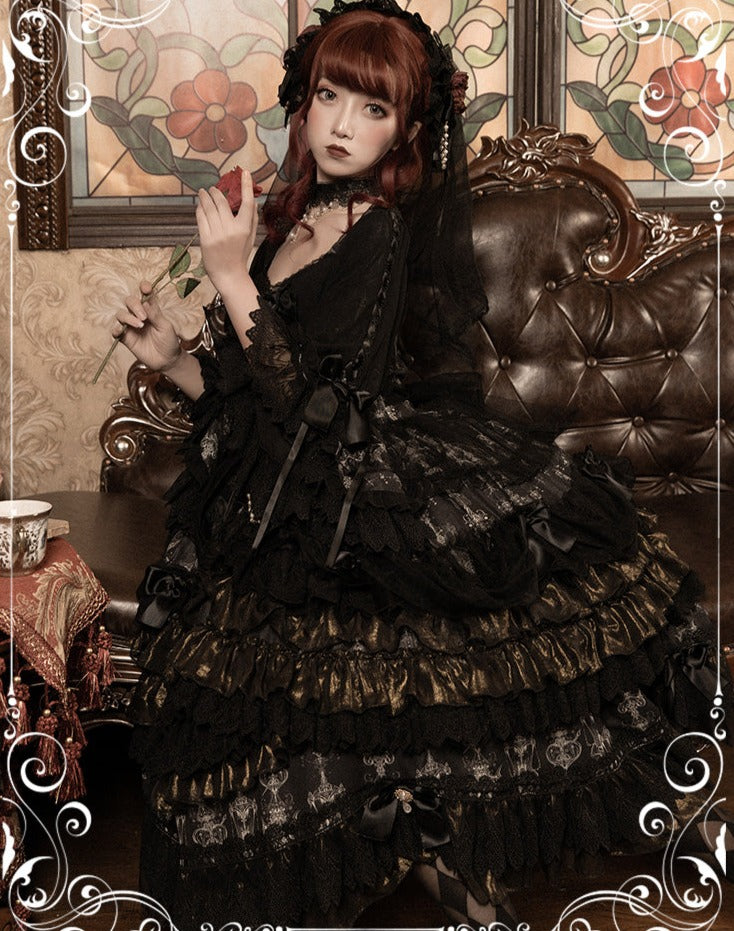 Day and Night レースとフリルの花嫁ロリィタドレス フルセット