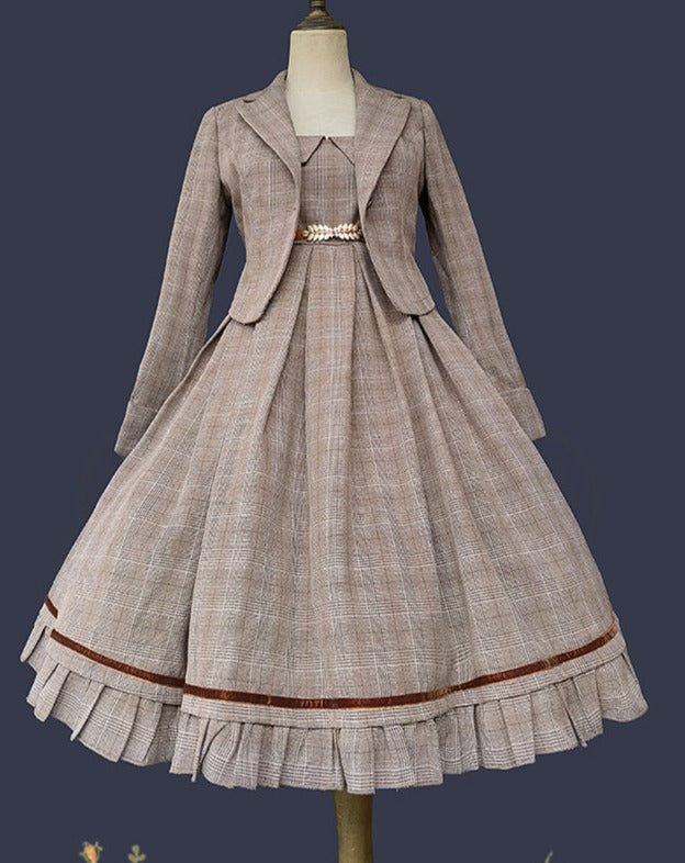 Foggy Track Traditional Check Jumper Skirt and Jacket