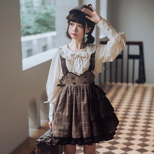 [Pre-order] Traditional check Alice style suspender skirt