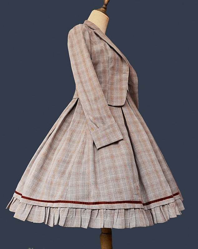 Foggy Track Traditional Check Jumper Skirt and Jacket