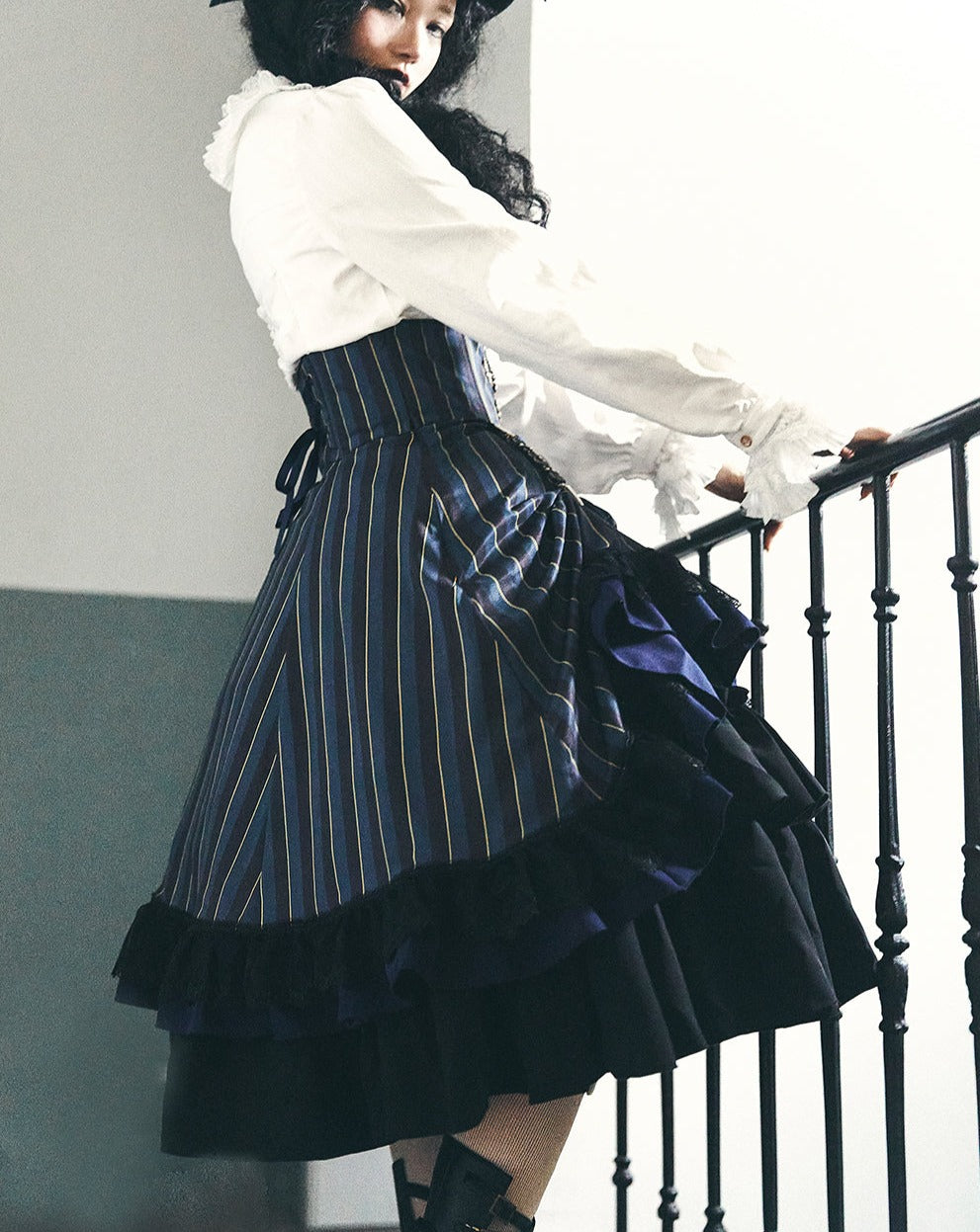 Surface Spell -Gothic Academy- Striped Lolita High Waist Skirt