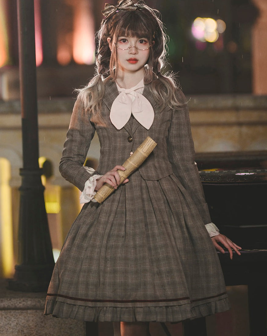 Foggy Track Traditional Check Jumper Skirt and Jacket
