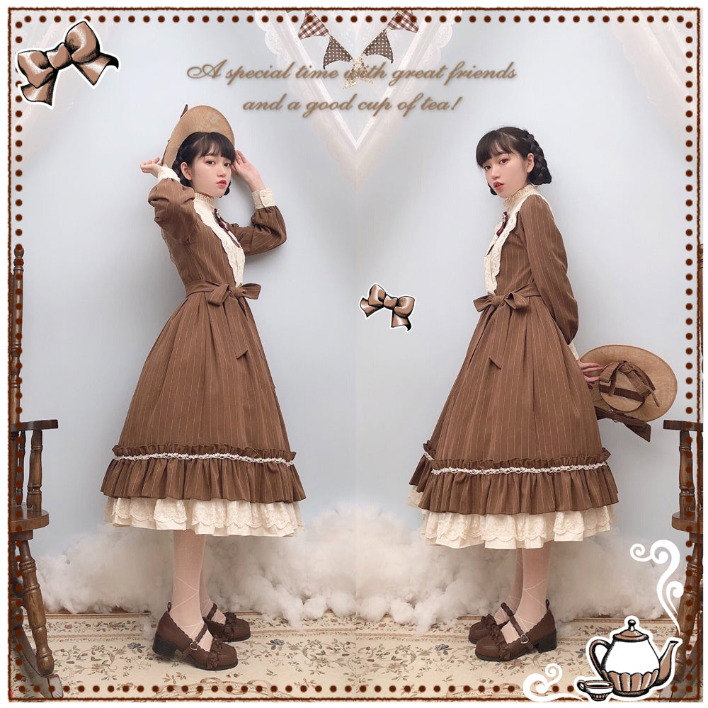 【予約販売】英国クラシカルロリィタ縦縞ワンピース
