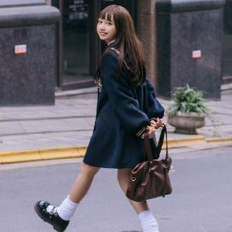 School style puff sleeve double coat