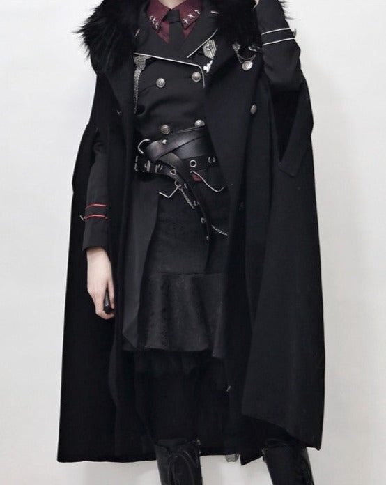 Oath in Black Military Lolita Fur Cloak