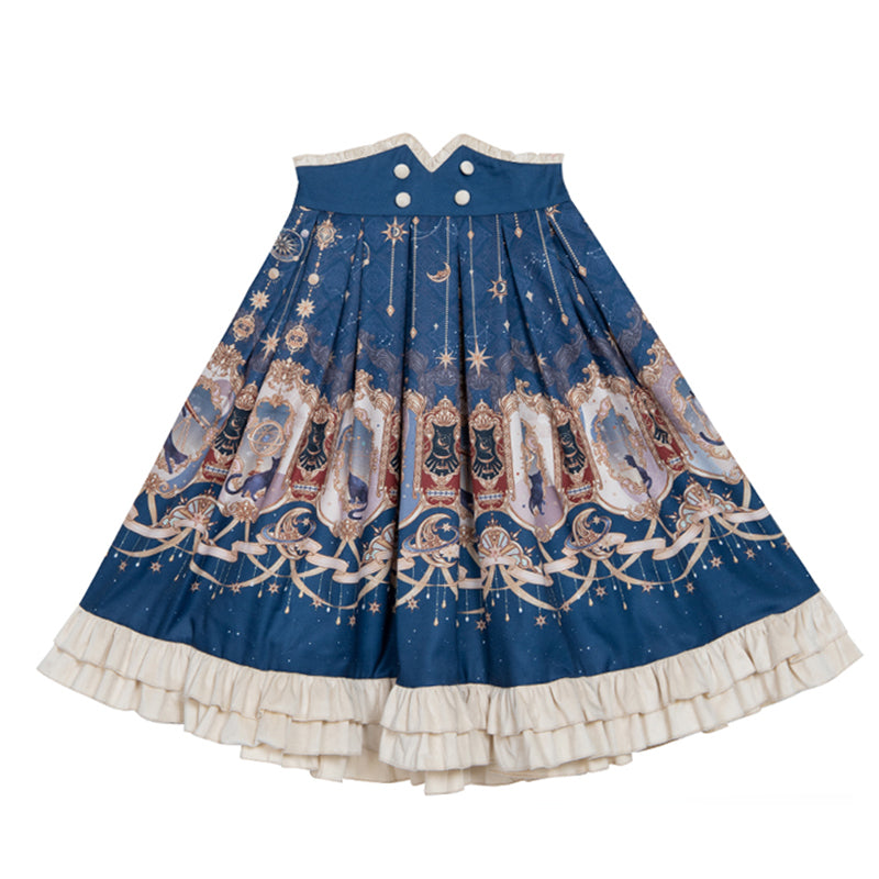 [Pre-order] Palace print blue skirt set