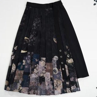 月下の花和風プリントプリーツスカート 和ロリ – ロリータファッション