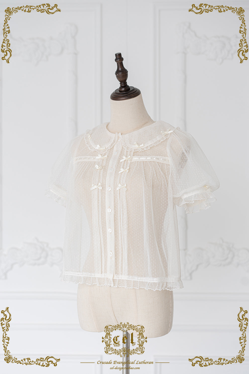 Dot mesh lace short-sleeved blouse [20% off for combined purchases]