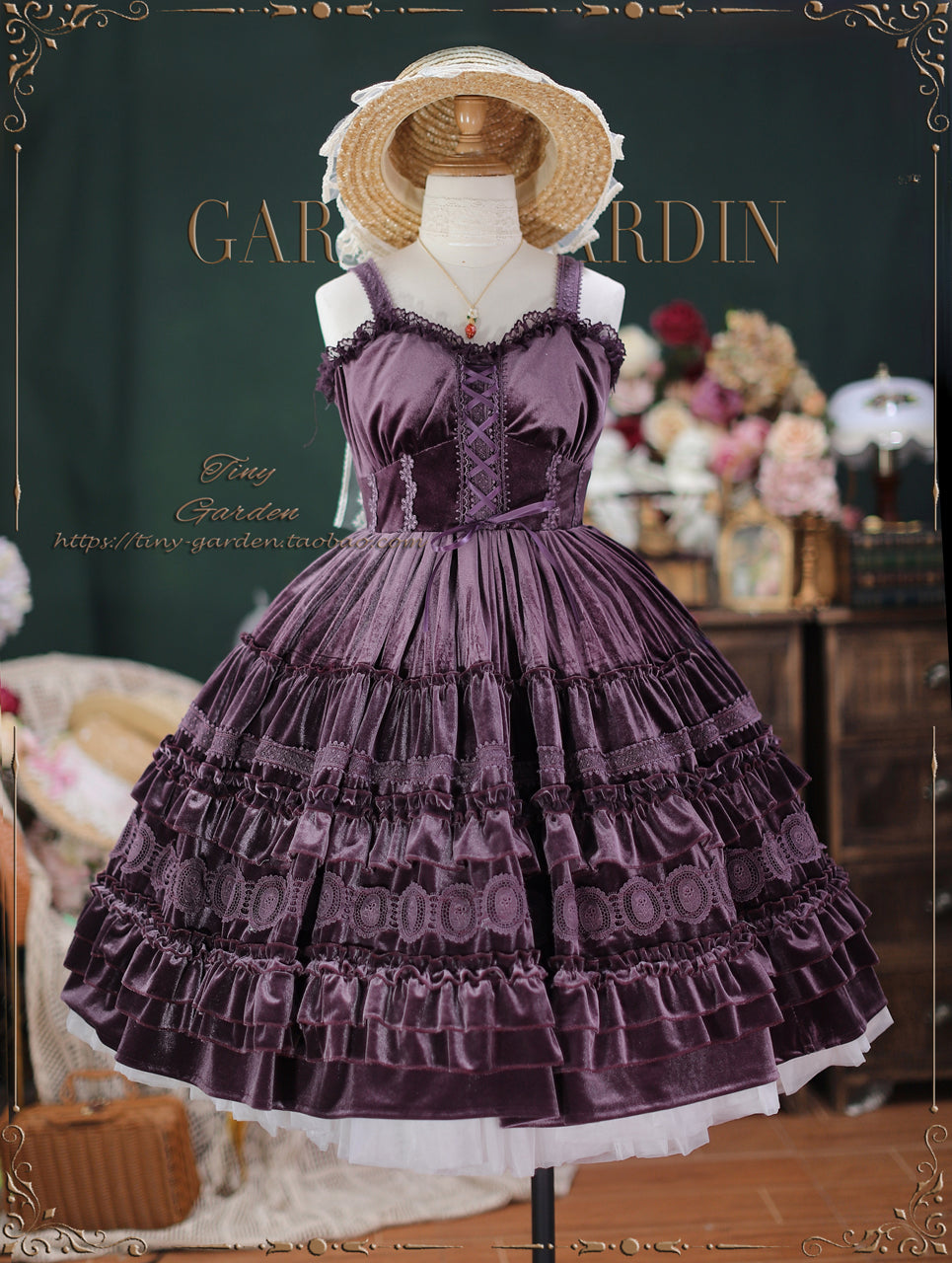 【予約販売】Dream Bouquet ベルベットジャンパースカート ショート丈