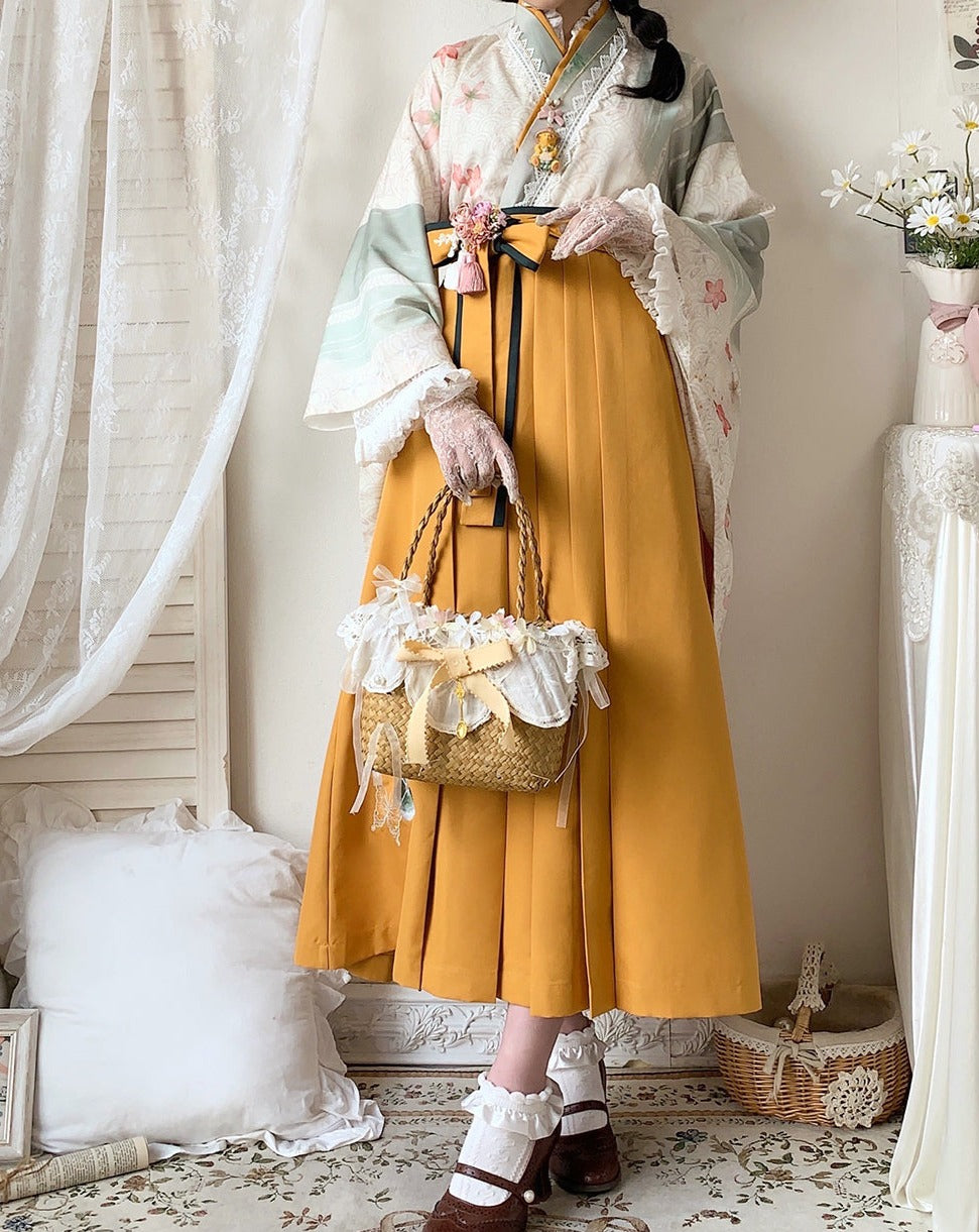 Camellia flower embroidery and butterfly hakama skirt