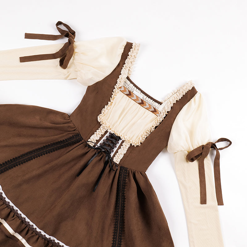 Misty Brown Different Material Mix Retro Doll Dress
