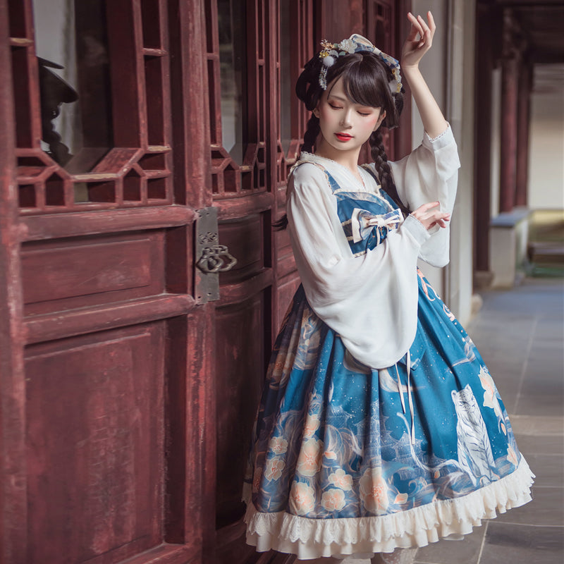 華ロリ 花とホワイトタイガーのチャイナロリータドレス