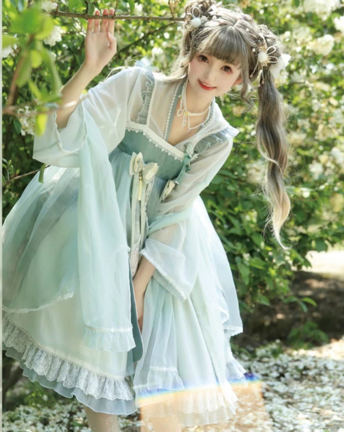 Camellia Poetry Flower Lolita Jumper Skirt・Full Set