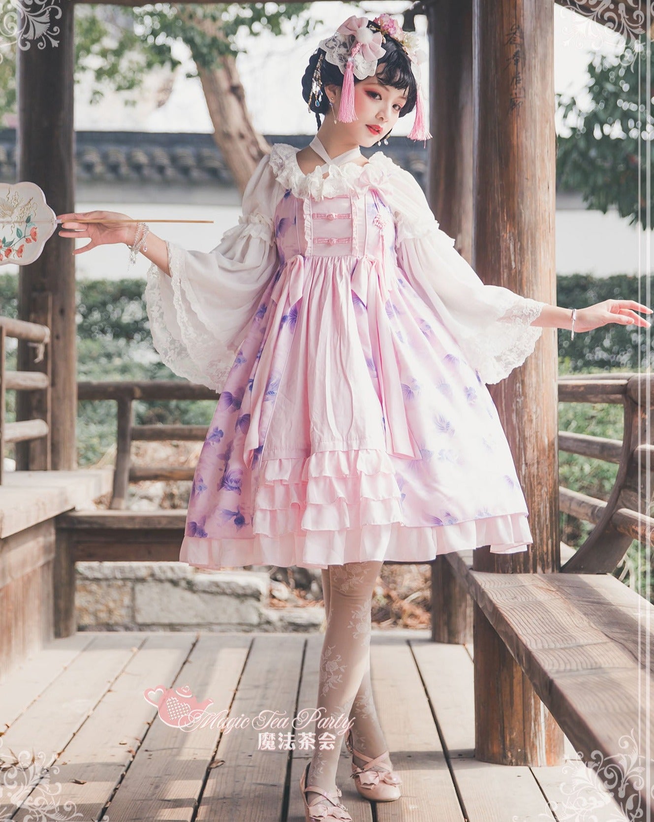 Yumemiru Goldfish Flower Lolita Jumper Skirt with Hair Accessory