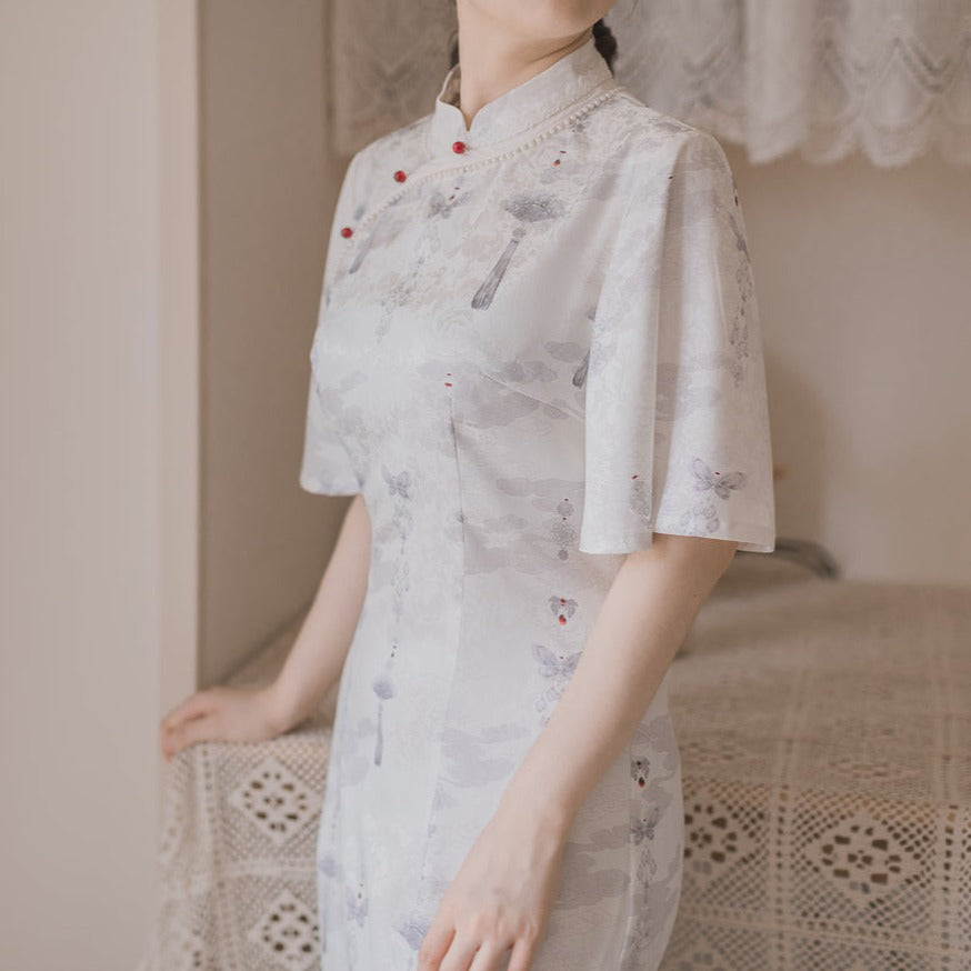 Butterfly Fan Painting Hana Lori Elegant China Dress Slim Fit ver