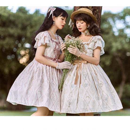 Kimono style dress with Japanese style maid apron RonRon Kimono style dress with Japanese style maid apron RonRon