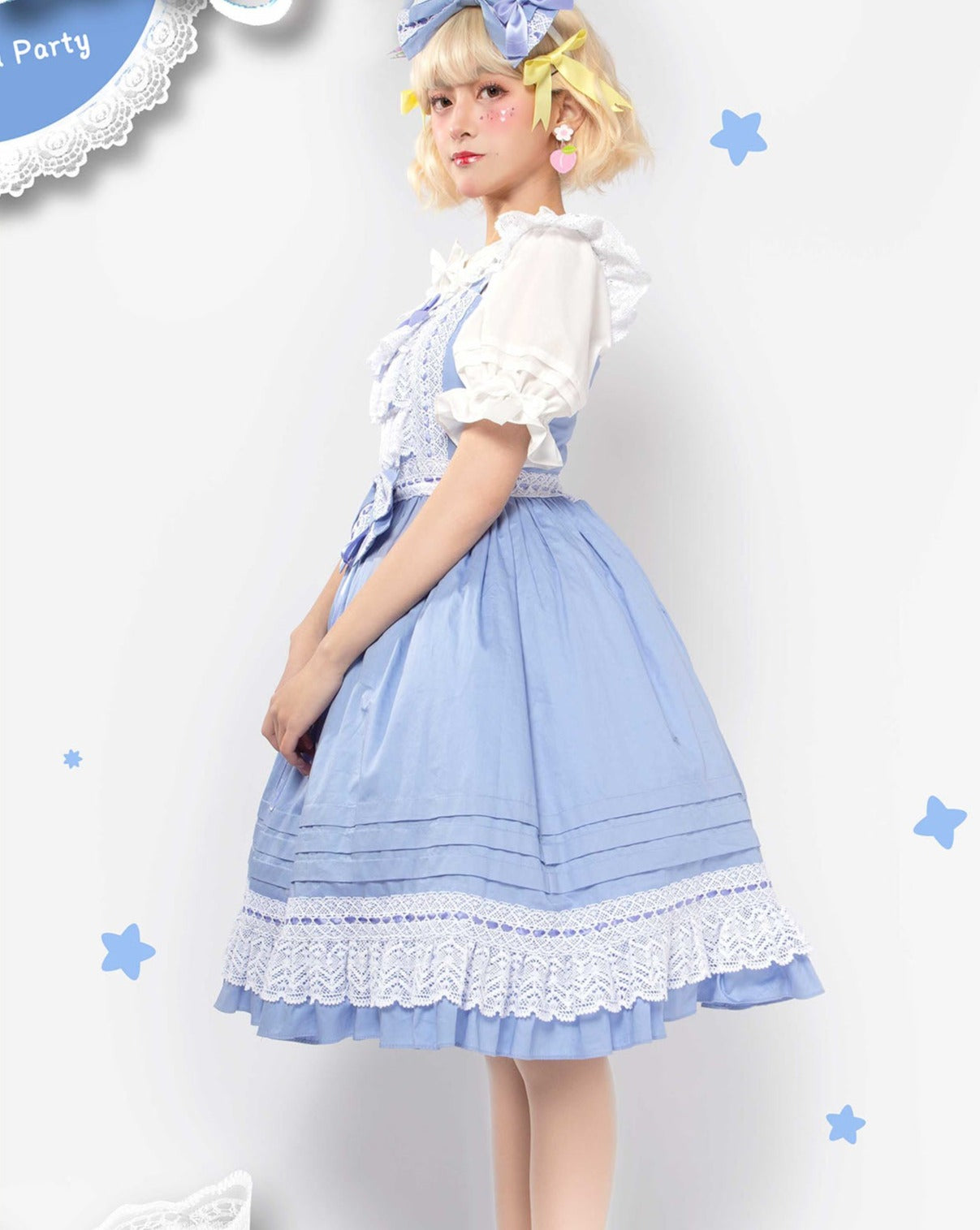 フリルレースのジャンパースカート カチューシャ付 全10色