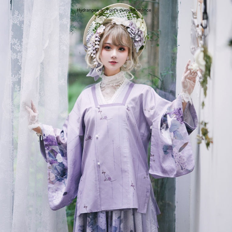 Japanese-style Lolita Michiyuki-style jacket with hydrangea pattern