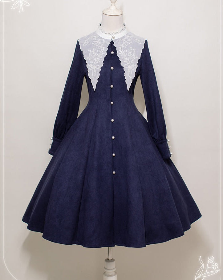 鈴蘭の刺繍襟 クラシカルワンピース