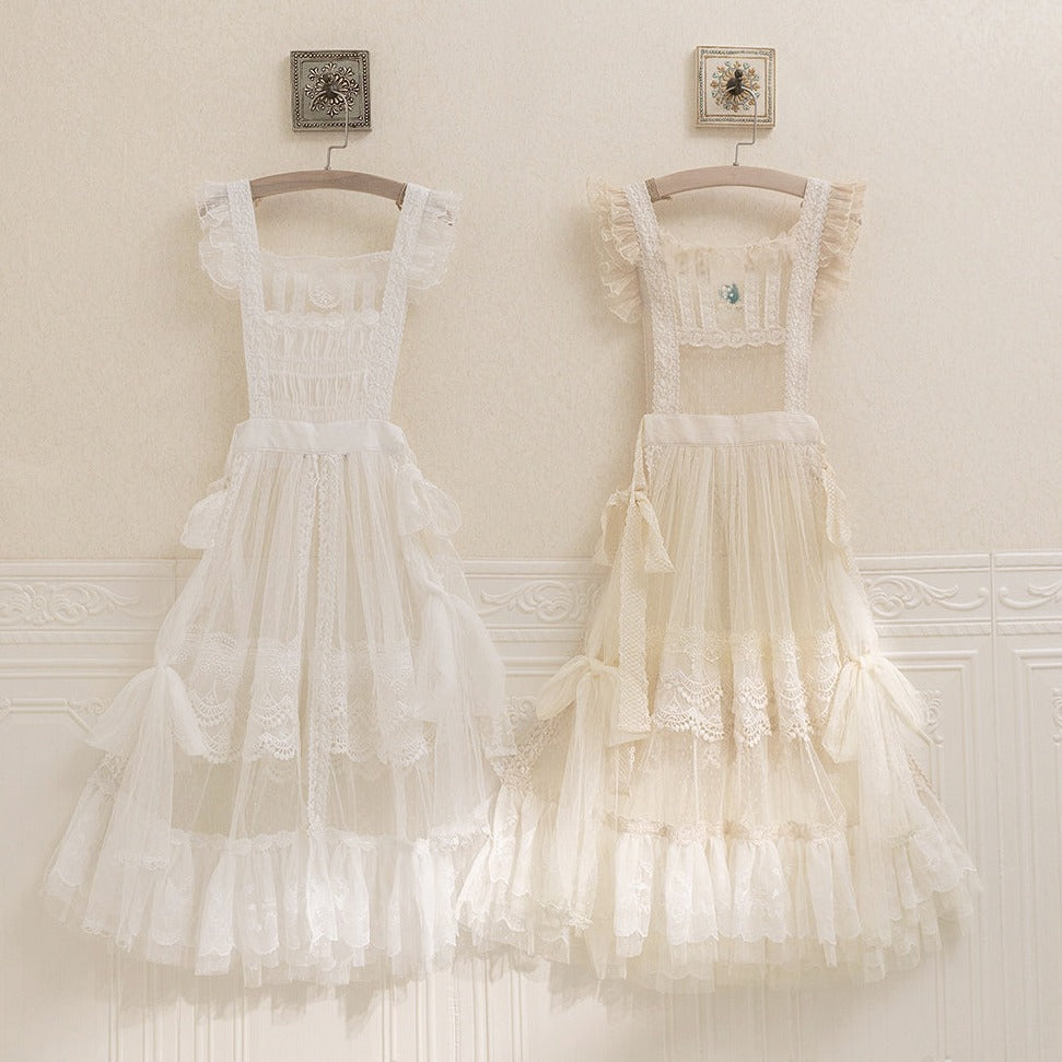 [Simultaneous purchase only] Suzuran flower embroidery front and back 2way lace apron