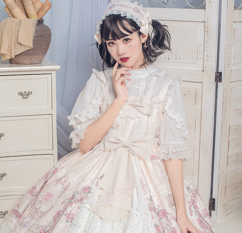 [Pre-order] Double ribbon front lace Lolita jumper skirt