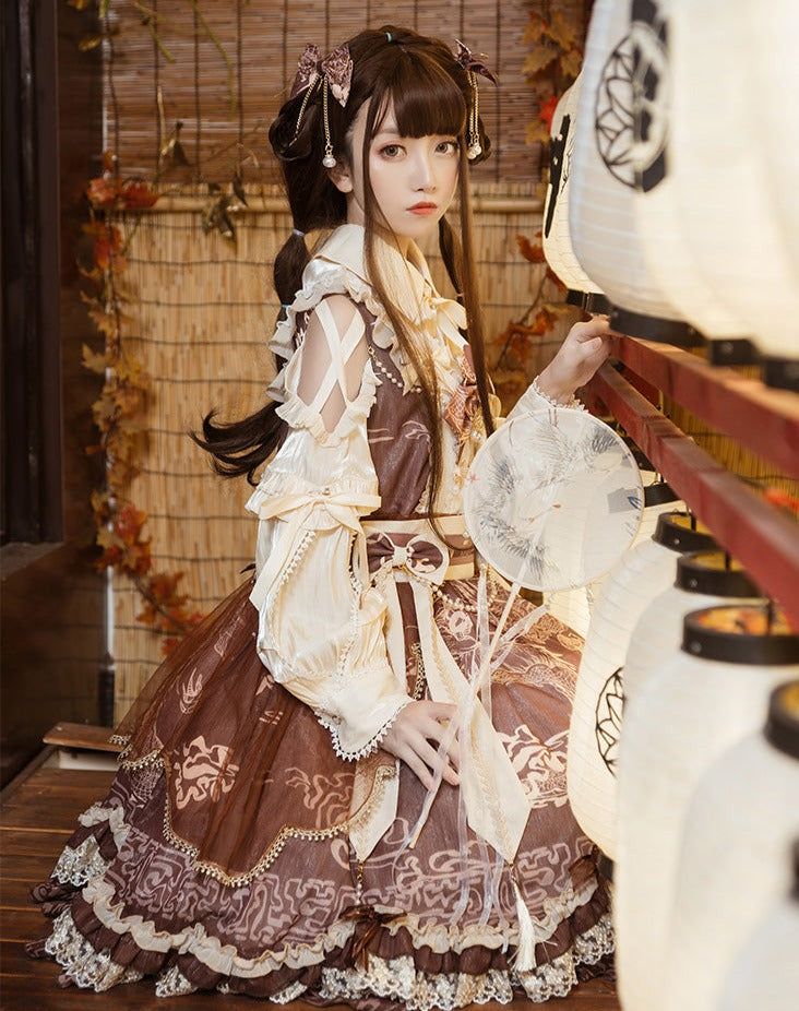 Dragon Dream Flower Lolita Jumper Skirt with Hair Accessory