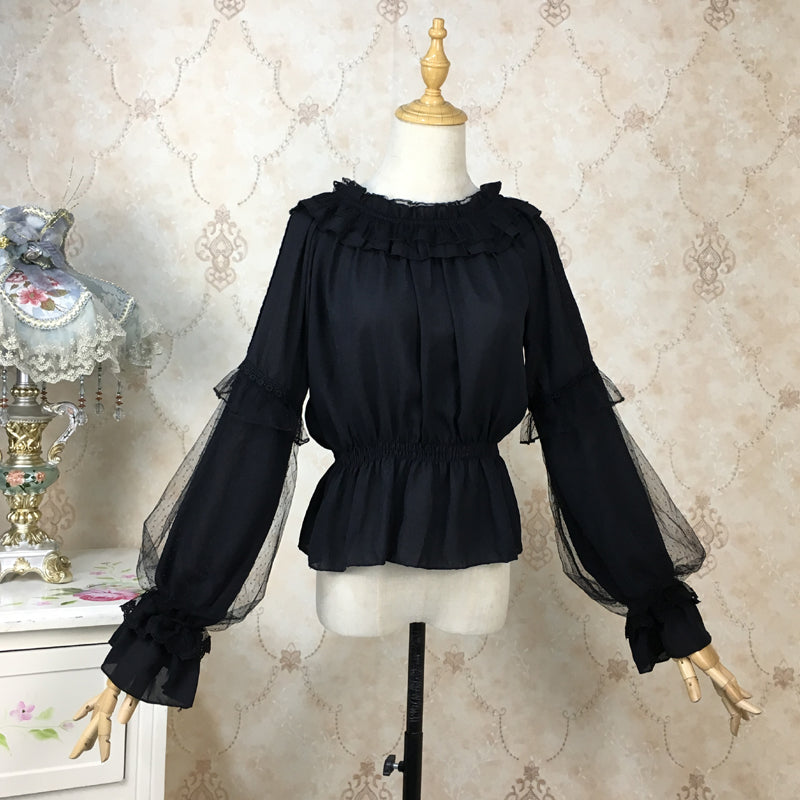 シフォン素材のランタンスリーブ ロリータ ブラウス　