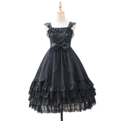 lace-up flower lolita jumper skirt