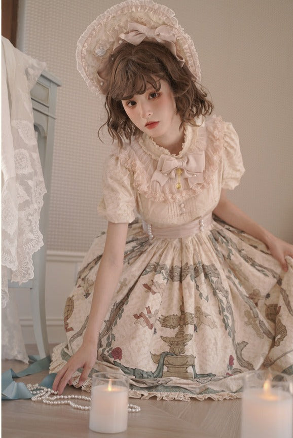 Wonderland Paradise Antique cotton dress with sleeves