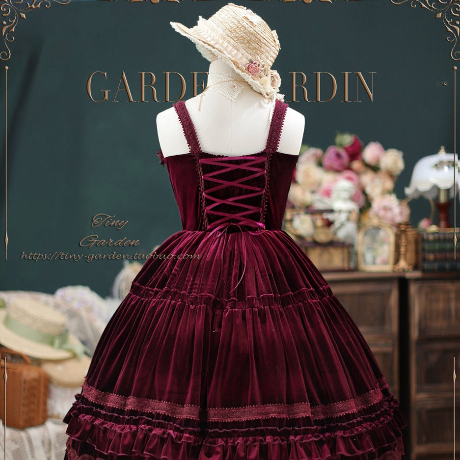 【予約販売】Dream Bouquet ベルベットジャンパースカート ショート丈