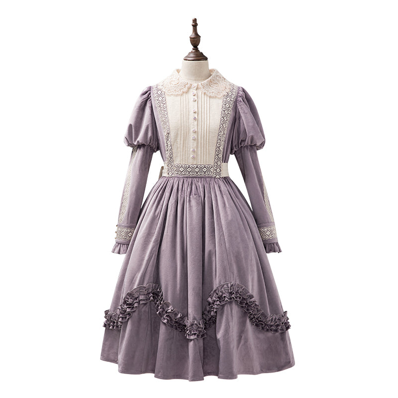 Evening Prayer velvet lace collar dress