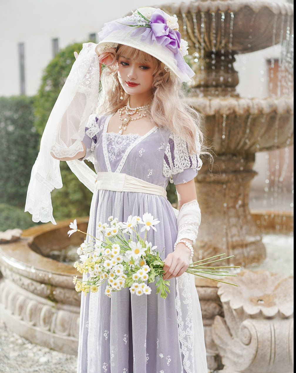 Lily of the valley flower embroidery Greek style empire dress
