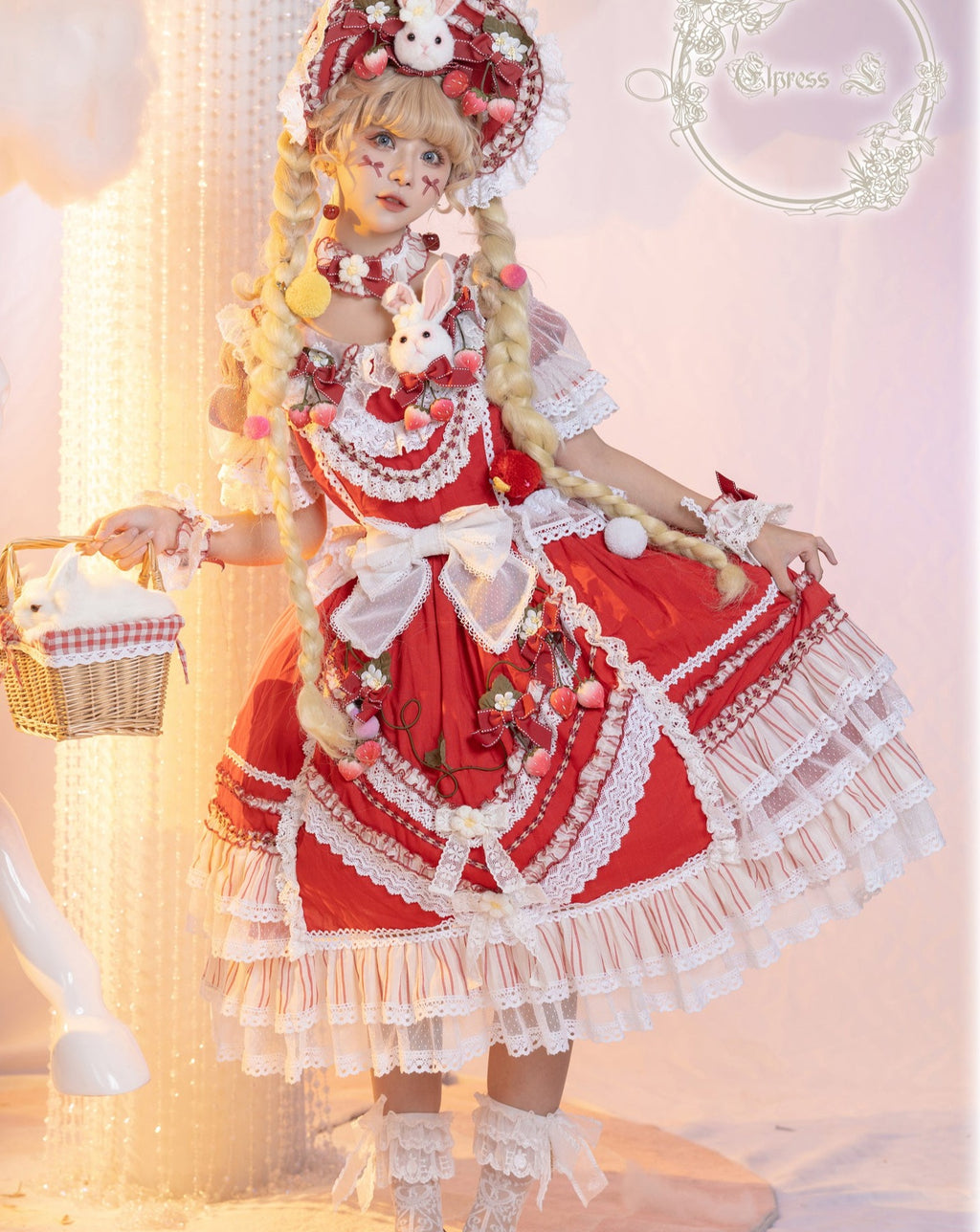 フリルとリボンのストロベリープリンセスドレス 全4色